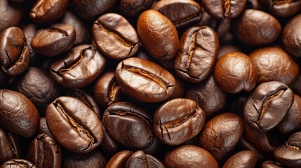 Obraz premium Close-Up of Roasted Coffee Beans: A Rich and Aromatic Experience