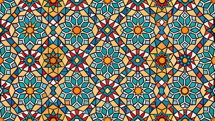 Colorful geometric artwork inspired by cultural or religious motifs.
