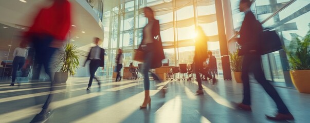 Process of human resource management blurred, banner panorama. Generative AI.