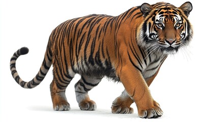 Fototapeta premium A vibrant tiger confidently walks through lush greenery, embodying strength and grace