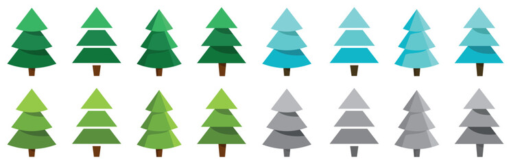 Obraz premium Christmas trees set. Pine icon set. Colorful winter trees collection for holiday xmas and new year. Vector of pine illustration