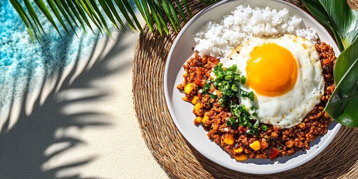 Hawaiian Beach with a Plate of Loco Moco