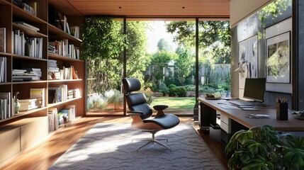 Fototapeta premium Modern Home Office with Garden View