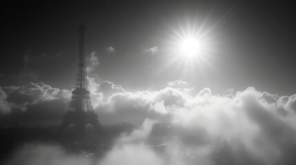 Paris: The Eiffel Tower in black and white.