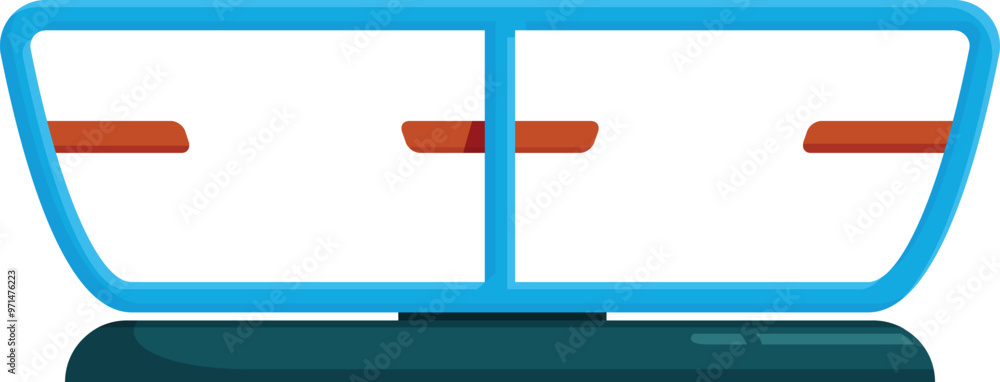 Poster modern reception desk with two drawers standing on platform is waiting for visitors