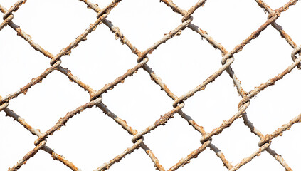 Fototapeta premium Close-up of a wire mesh fence isolated on a white background