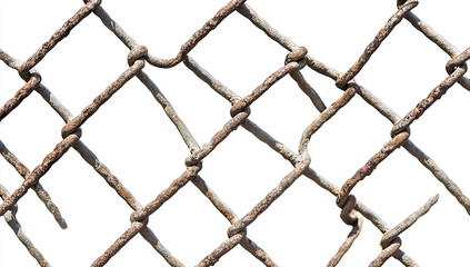 Fototapeta premium Close-up of a wire mesh fence isolated on a white background