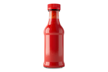 Spicy hot sauce bottle with vibrant red label isolated on transparent background