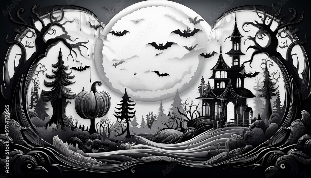 Sticker spooky halloween background