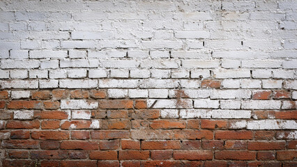 Brick Wall with Faded Peeling White Paint
