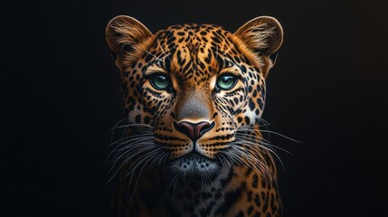 Fototapeta premium Close-up Portrait of a Leopard with Green Eyes