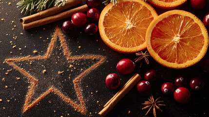 Sugar Christmas tree star outline with oranges and cranberries