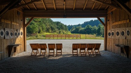 Fototapeta premium A professional shooting range with several targets set up at different distances, prepared for a day of firearms training and target practice