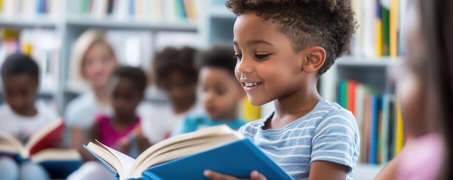 Community event with children reading and playing, Literacy Day event, educational outreach