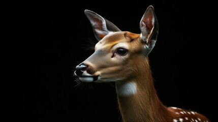Obraz premium A close-up portrait of a deer with a black background