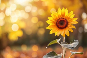 Naklejka premium Sunflower on the background of the autumn landscape with bokeh with generative ai