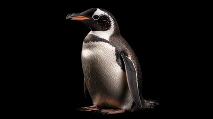 Naklejka premium A Single Penguin Stands Against a Black Background