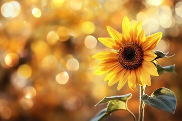 Sunflower on the background of the autumn landscape with bokeh with generative ai