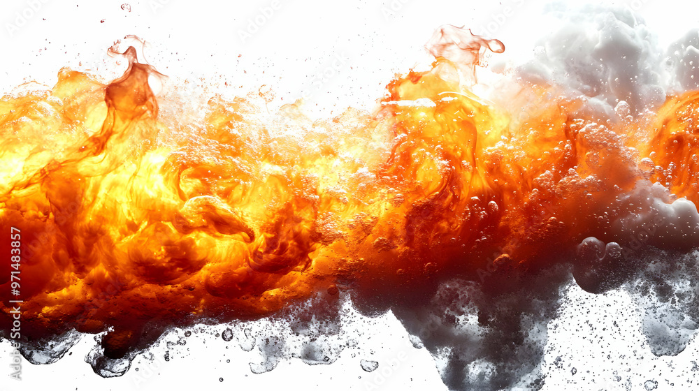 Poster a dynamic blend of fiery flames and billowing smoke, creating a dramatic visual effect.