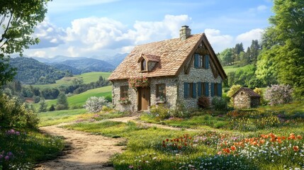 Stone Cottage in a Mountain Meadow