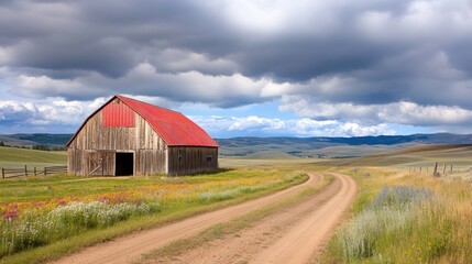 Obraz premium Red Barn on a Country Road