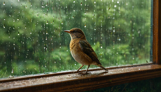 Oiseau sous la pluie