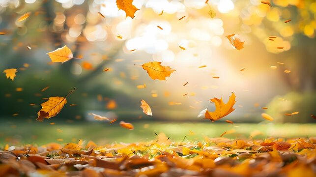 A pile of yellow leaves is blowing in the wind