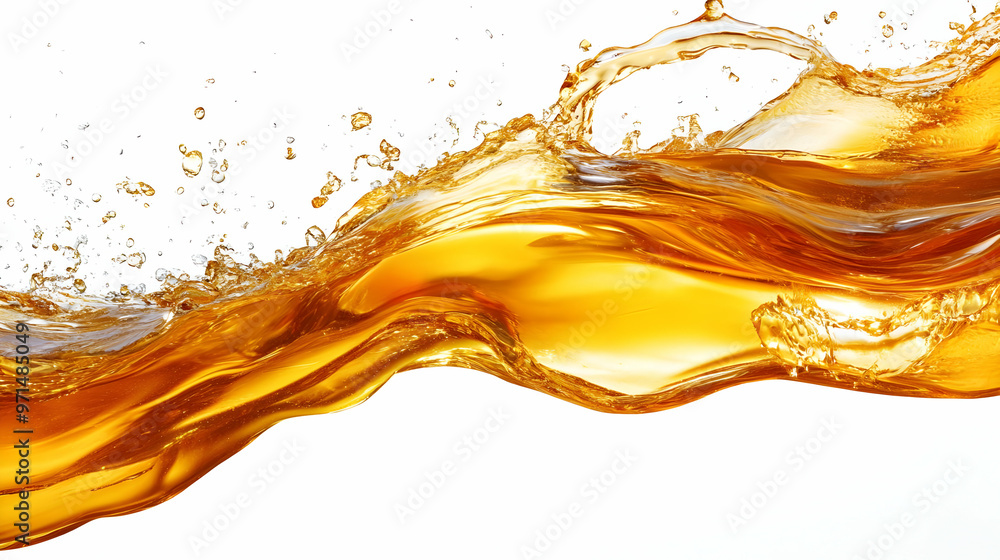 Poster a dynamic splash of amber liquid, showcasing fluid motion and texture.