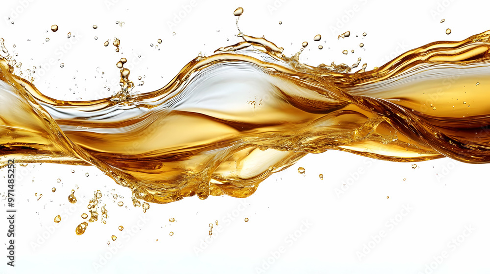 Poster a dynamic splash of amber liquid, showcasing movement and texture.