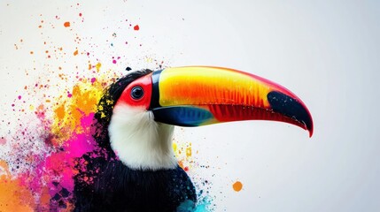 Colorful Toucan Portrait with Abstract Watercolor Background