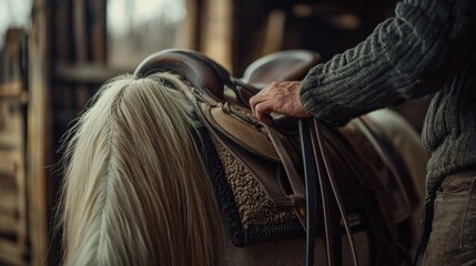 A Man Preparing to Ride a Horse
