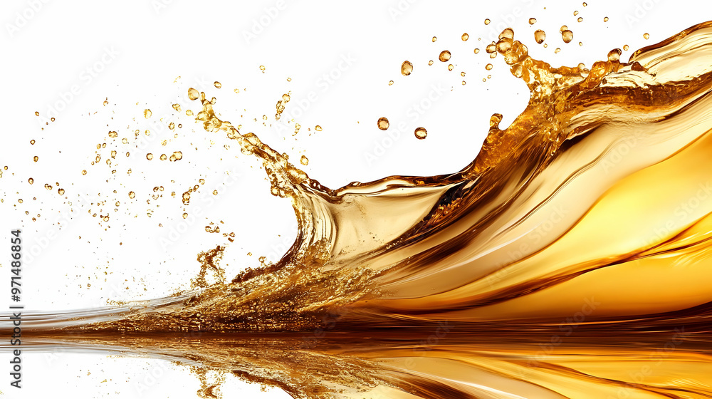 Poster a dynamic splash of golden liquid creating an artistic wave effect.