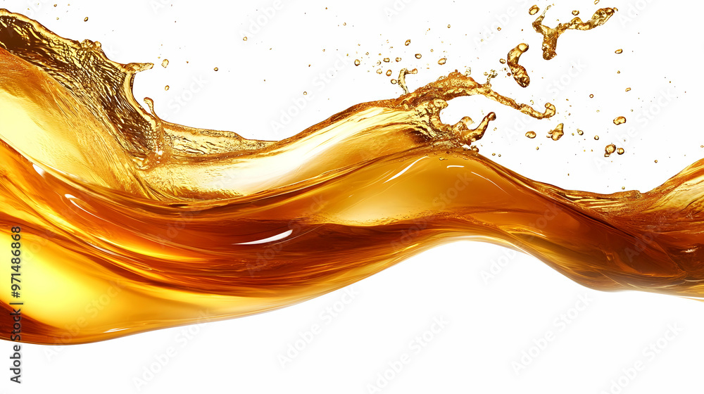 Poster a dynamic splash of golden liquid creating an energetic wave effect.