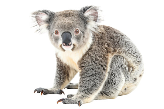 recommend clip art: Cute koala hanging from a branch with its distinctive nose and ears isolated on transparent background