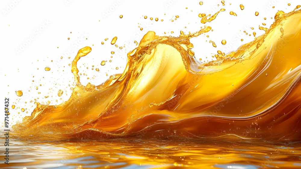 Poster a dynamic splash of golden liquid, creating an energetic and vibrant visual effect.