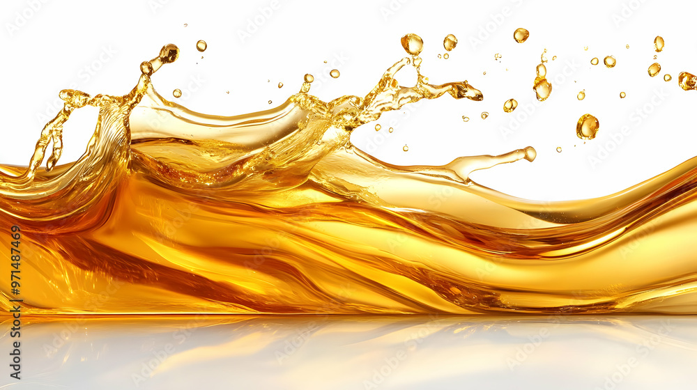 Poster a dynamic splash of golden liquid, illustrating movement and fluidity.