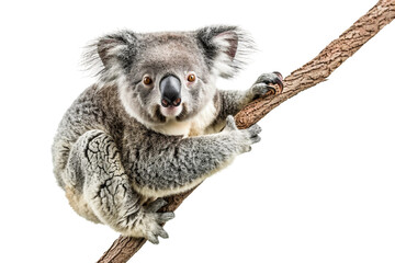 Cuddly koala perched on a eucalyptus tree isolated on transparent background