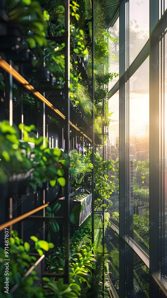 Poster vertical farming in an urban building maximizing space and efficiency for smart agriculture