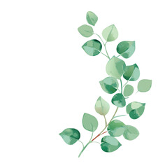 Obraz premium Watercolor vector wreath with green eucalyptus leaves and branches.