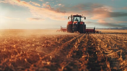 Fototapeta premium Autonomous Tractor Plowing Field Showcasing the Future of Intelligent Farming