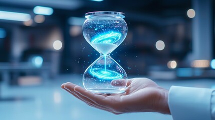 Businessman hand holding an hourglass. Time management concept, businessman holding hourglass
 