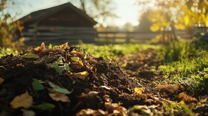 Close-up of Fall Leaves and Soil in a Garden