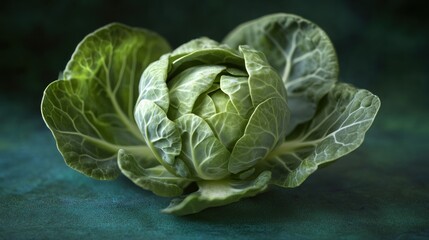 Obraz premium Close-up of a Single Green Brussel Sprout with Delicate Veins