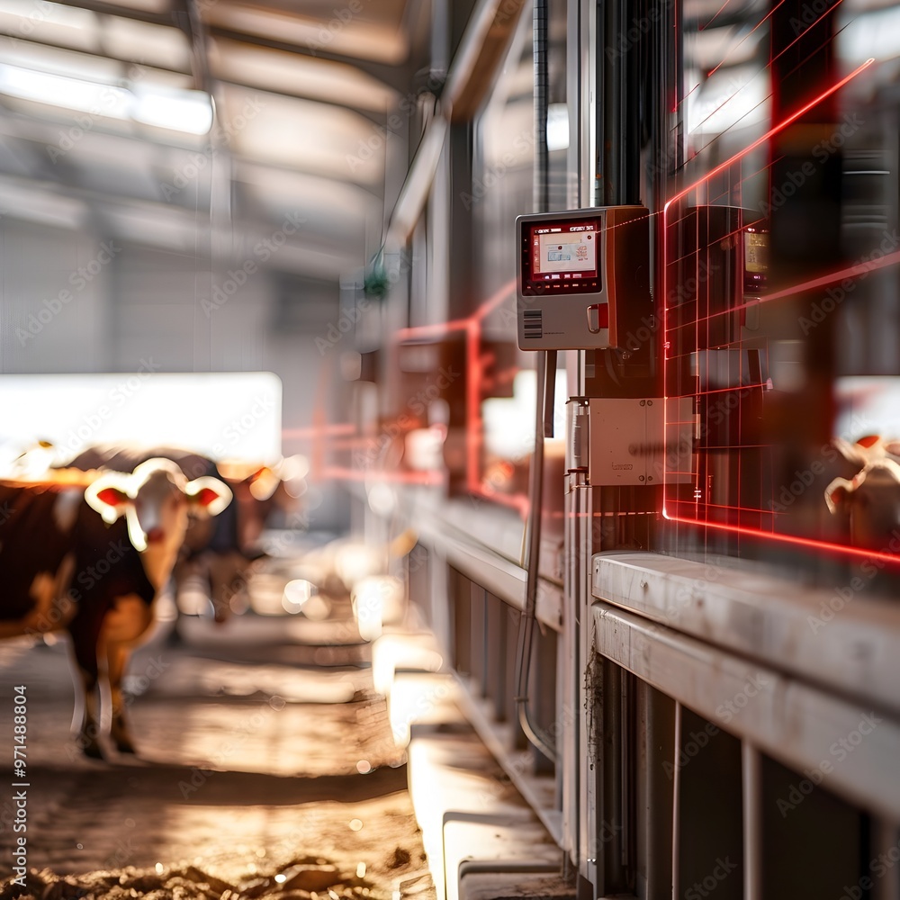 Poster smart automated farm with advanced health monitoring and feeding systems for optimal animal welfare