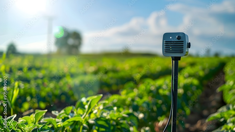 Poster smart weather station in field collecting real time data for optimized farming practices