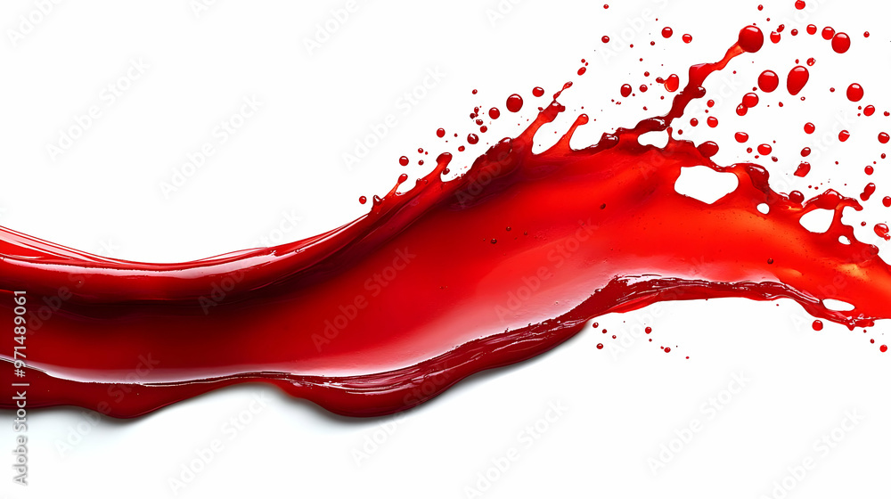 Poster a dynamic splash of red liquid against a white background, emphasizing motion and vibrancy.