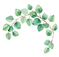 Watercolor vector wreath with green eucalyptus leaves and branches.