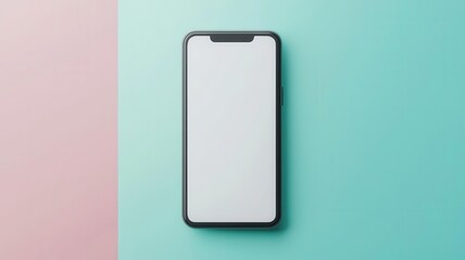 A modern smartphone on a split pastel background, featuring a clean, blank screen ready for app customization or branding.