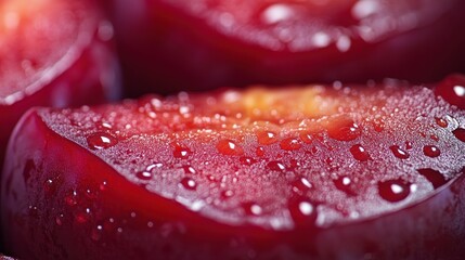 Fresh Red Plum Slice with Water Drops