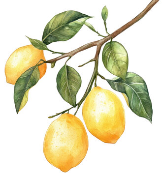 lemons on branch watercolor painting clip art preview